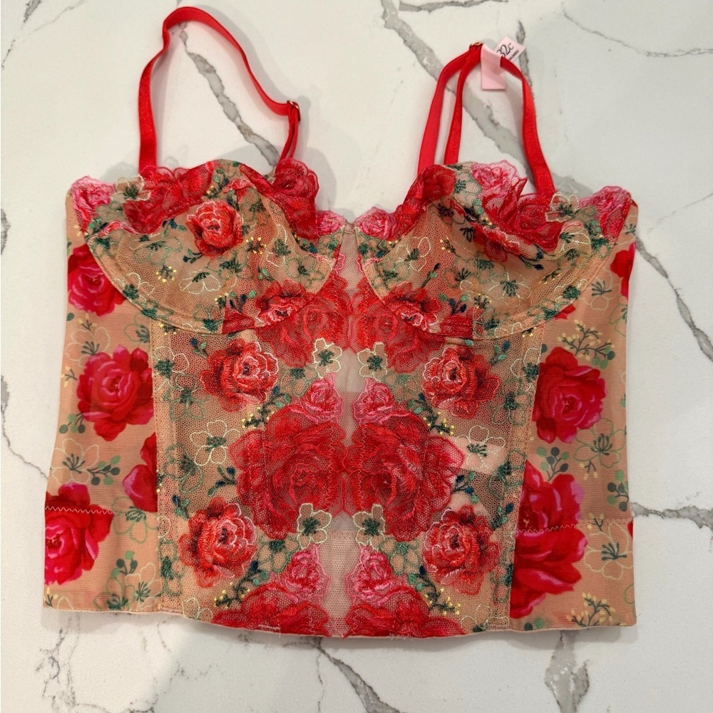 Victoria’s Secret dream angels Strapless Floral Embroidery Corset Top size 32C - Picture 2 of 8
